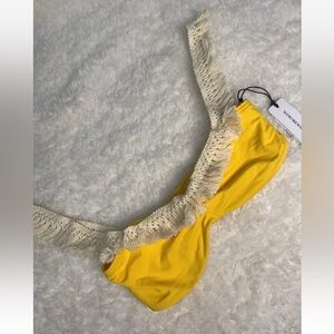 WeWoreWhat Yellow Bikini Top with Cream Fringe